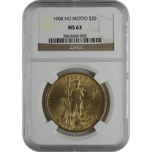 $20 U.S. GOLD SAINT NGC63 NO MOTTO — obverse
