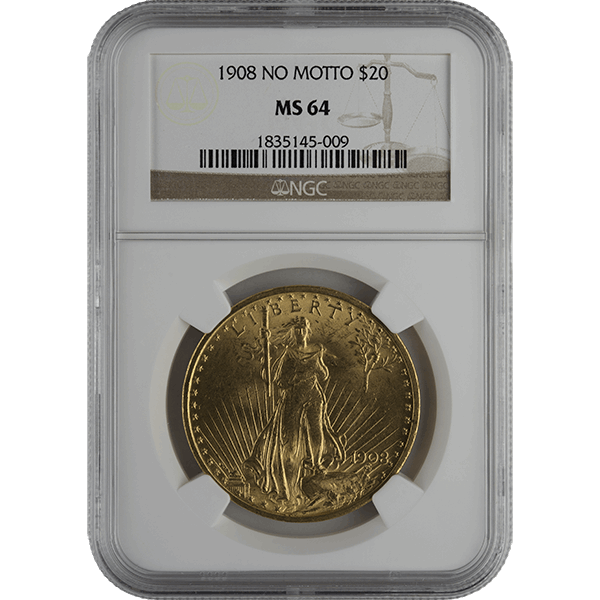 $20 U.S. GOLD SAINT NGC64 NO MOTTO — obverse