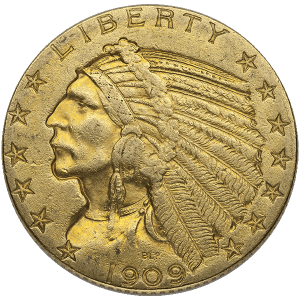 $5 U.S. GOLD INDIAN XF — obverse