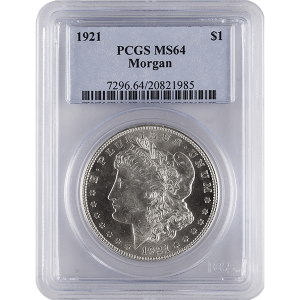 1921 AMERICAN SILVER MORGAN DOLLAR PCGS64 — obverse