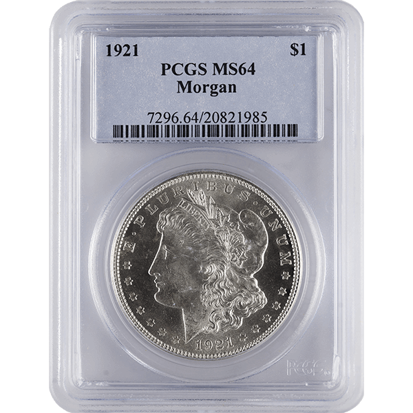 1921 AMERICAN SILVER MORGAN DOLLAR PCGS64 — obverse