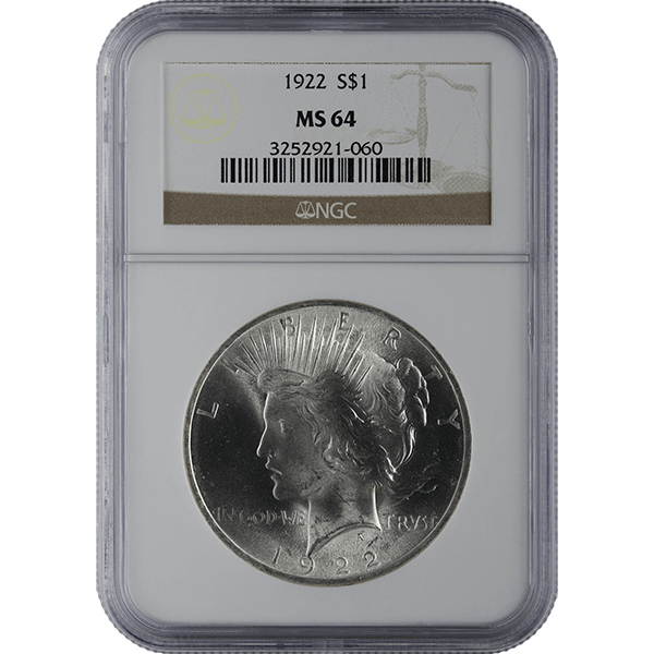 1921-1935 AMERICAN SILVER PEACE DOLLAR NGC64 — obverse