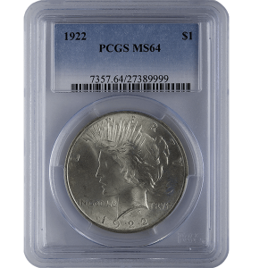 1921-1935 AMERICAN SILVER PEACE DOLLAR PCGS64 — obverse