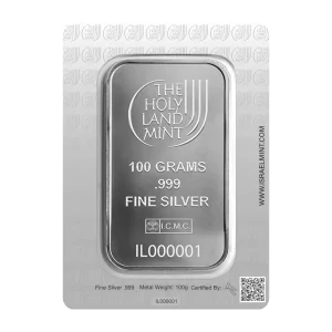 100 GRAM SILVER BAR HOLY LAND MINT — reverse