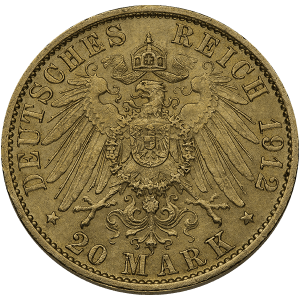 20 MARK GERMAN GOLD COIN — obverse